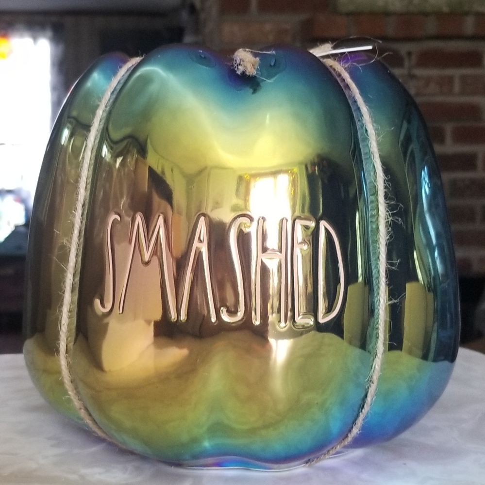 Rae Dunn Luster Iridescent rainbow Smashed Planter pumpkin happy Halloween bowl
